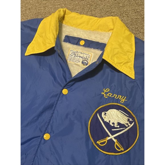 Vintage 70s Large NHL Hockey Buffalo Sabres Sabrejak Satin Bomber Button Jacket - Picture 5 of 10